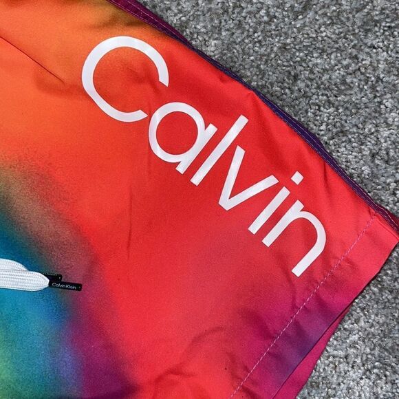 New Calvin Klein Pride Rainbow Tie dye print lined mesh men’s Swim Shorts L - Picture 2 of 9